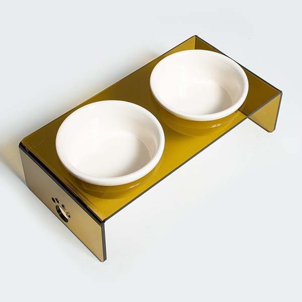 Herniks Pati Desenli Şeffaf Pleksi Ve Seramik İkili Mama Kabı 30x15 Cm - Kahverengi - 1