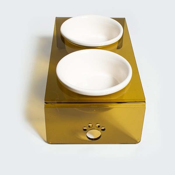 Herniks Pati Desenli Şeffaf Pleksi Ve Seramik İkili Mama Kabı 30x15 Cm - Kahverengi - 2