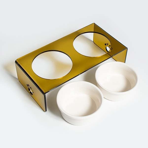 Herniks Pati Desenli Şeffaf Pleksi Ve Seramik İkili Mama Kabı 30x15 Cm - Kahverengi - 4