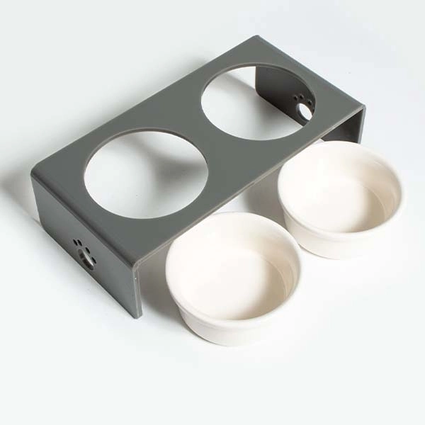 Herniks Pati Desenli Şeffaf Pleksi Ve Seramik İkili Mama Kabı 30x15 Cm - Gri - 2