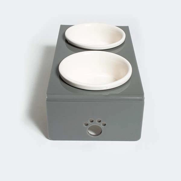 Herniks Pati Desenli Şeffaf Pleksi Ve Seramik İkili Mama Kabı 30x15 Cm - Gri - 3