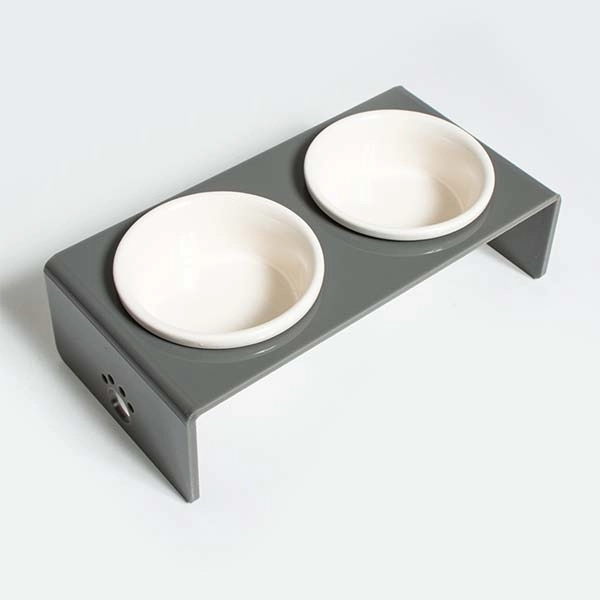 Herniks Pati Desenli Şeffaf Pleksi Ve Seramik İkili Mama Kabı 30x15 Cm - Gri - 1