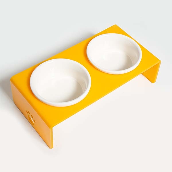 Herniks Pati Desenli Şeffaf Pleksi Ve Seramik İkili Mama Kabı 30x15 Cm - Sarı - 1