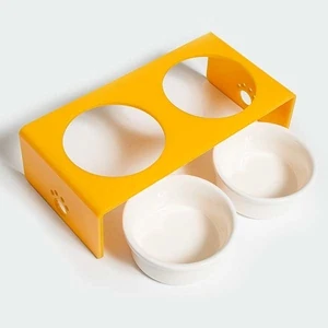 Herniks Pati Desenli Şeffaf Pleksi Ve Seramik İkili Mama Kabı 30x15 Cm - Sarı - 2