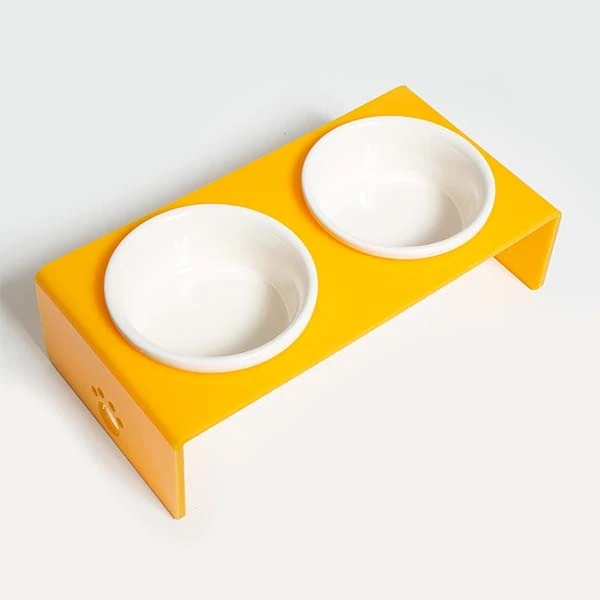 Herniks Pati Desenli Şeffaf Pleksi Ve Seramik İkili Mama Kabı 30x15 Cm - Sarı - 1