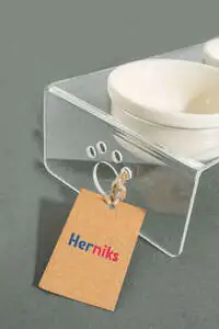 Herniks Pati Desenli Şeffaf Pleksi Ve Seramik İkili Mama Kabı 30x15 Cm - Şeffaf - 4