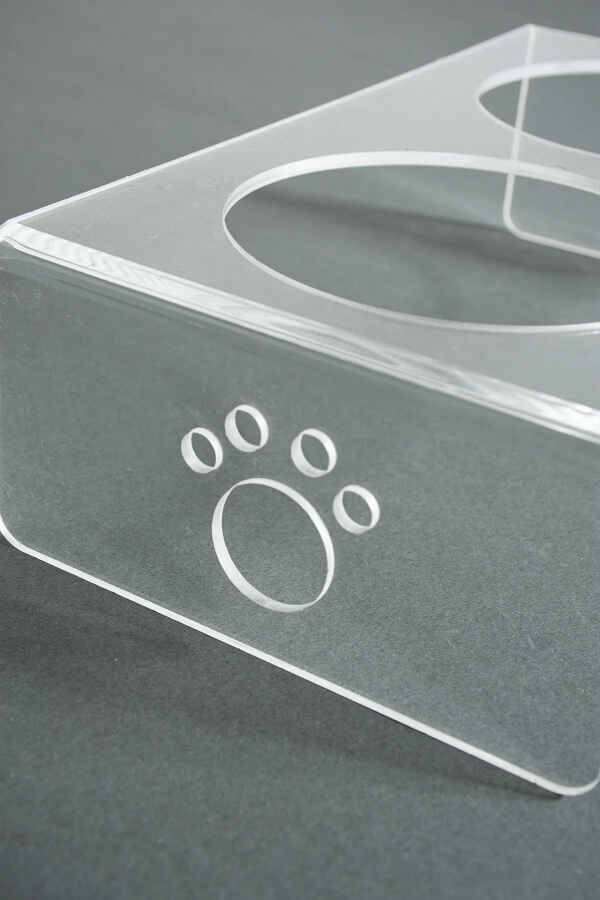 Herniks Pati Desenli Şeffaf Pleksi Ve Seramik İkili Mama Kabı 30x15 Cm - Şeffaf - 6