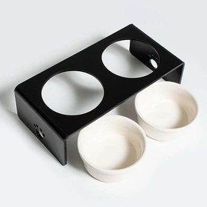 Herniks Pati Desenli Şeffaf Pleksi Ve Seramik İkili Mama Kabı 30x15 Cm - Siyah - 2