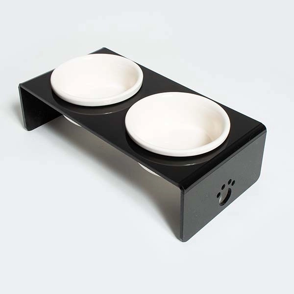 Herniks Pati Desenli Şeffaf Pleksi Ve Seramik İkili Mama Kabı 30x15 Cm - Siyah - 3