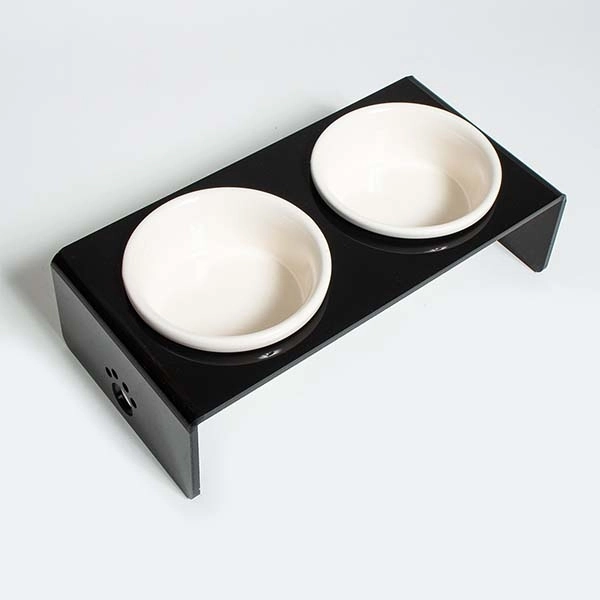 Herniks Pati Desenli Şeffaf Pleksi Ve Seramik İkili Mama Kabı 30x15 Cm - Siyah - 1