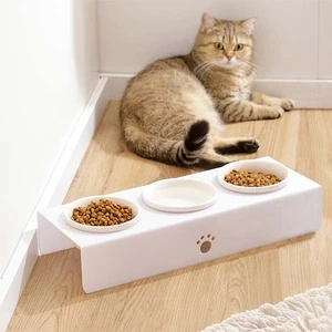 Herniks Pati Desenli Şeffaf Pleksi Ve Seramik Üçlü Mama Kabı 44x15 Cm - Beyaz - 2