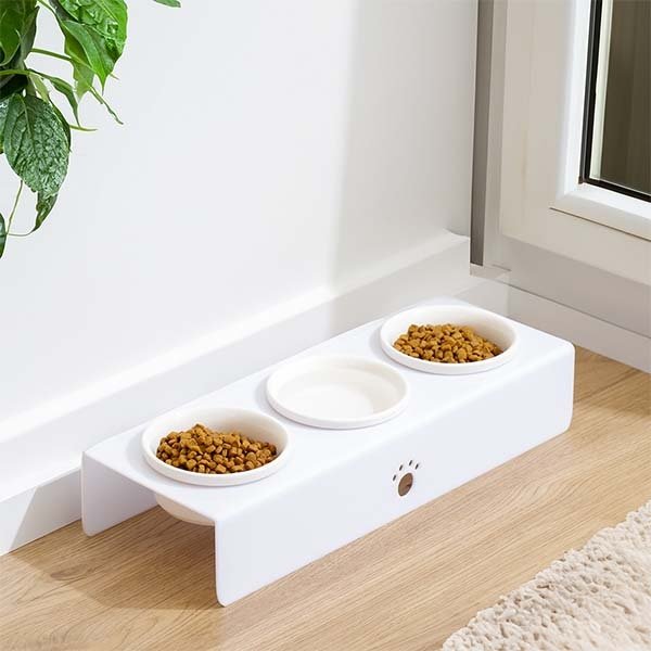 Herniks Pati Desenli Şeffaf Pleksi Ve Seramik Üçlü Mama Kabı 44x15 Cm - Beyaz - 1