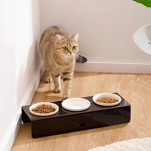 Herniks Pati Desenli Şeffaf Pleksi Ve Seramik Üçlü Mama Kabı 44x15 Cm - Siyah - 2