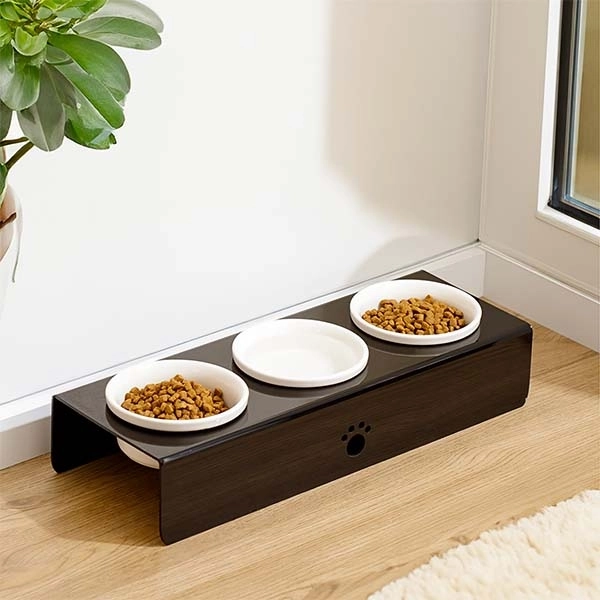 Herniks Pati Desenli Şeffaf Pleksi Ve Seramik Üçlü Mama Kabı 44x15 Cm - Siyah - 1