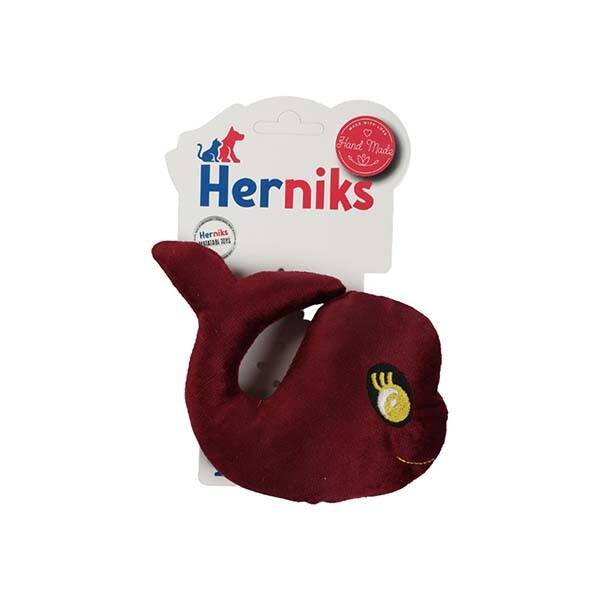 Herniks Sesli Kumaş Nakışlı Köpek Oyuncağı - Whali 15cm Bordo - 1