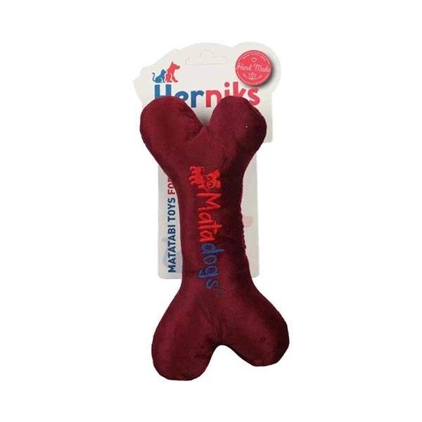 Herniks Sesli Peluş Nakışlı Köpek Oyuncağı - Mini Bone 18cm Bordo - 1