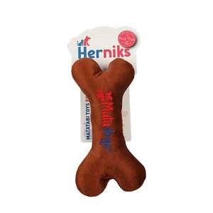 Herniks Sesli Peluş Nakışlı Köpek Oyuncağı - Mini Bone 18cm Kahverengi