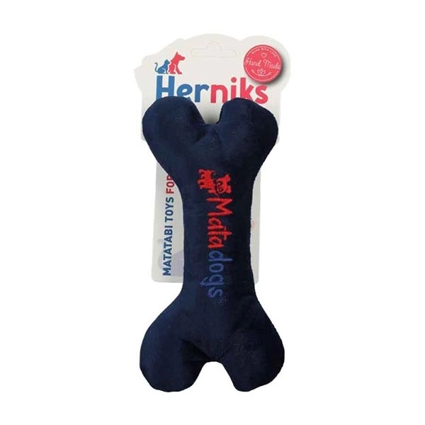 Herniks Sesli Peluş Nakışlı Köpek Oyuncağı - Mini Bone 18cm Lacivert - 1