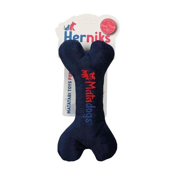 Herniks Sesli Peluş Nakışlı Köpek Oyuncağı - Mini Bone 18cm Lacivert - 1