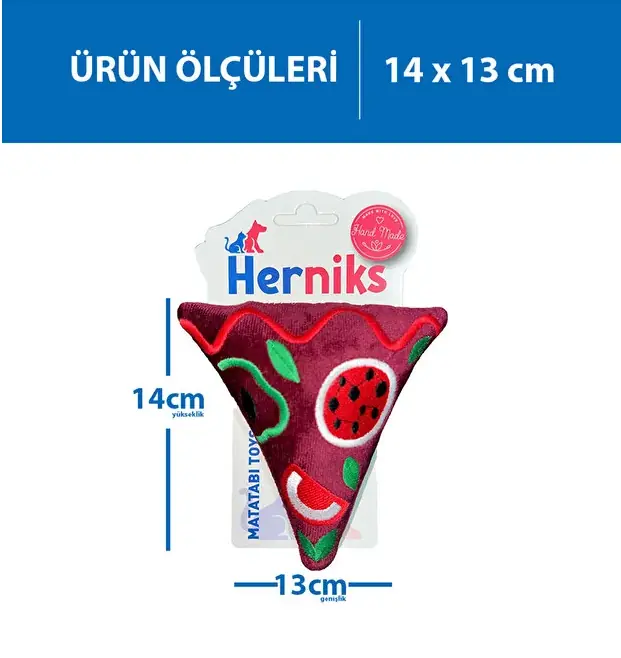 Herniks Sesli Peluş Nakışlı Köpek Oyuncağı - Pizza 14cm Bordo - 2