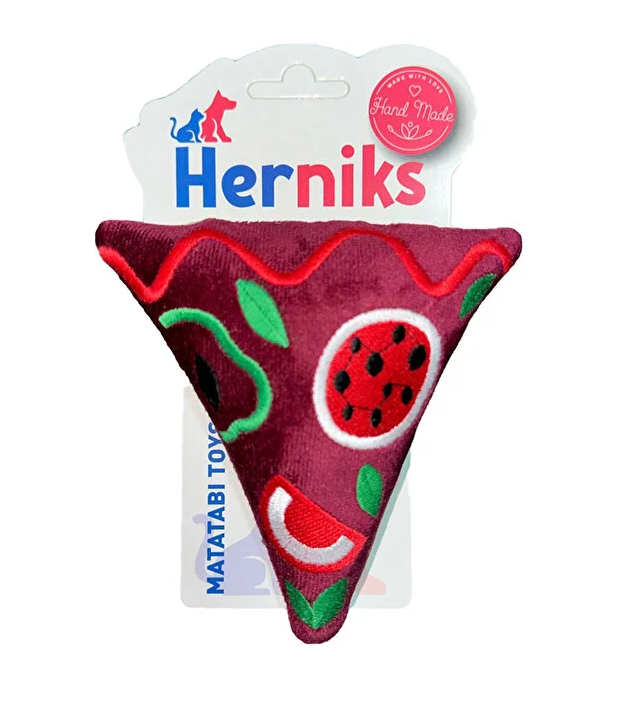Herniks Sesli Peluş Nakışlı Köpek Oyuncağı - Pizza 14cm Bordo - 1