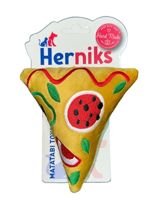 Herniks Sesli Peluş Nakışlı Köpek Oyuncağı - Pizza 14cm Sarı - 1