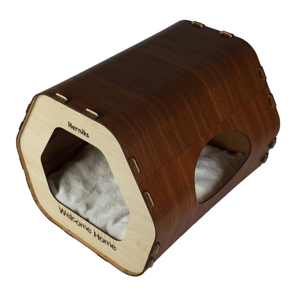 Herniks Yastıklı Ahşap Lüks Kedi Evi Altıgen - HR3029 - 4
