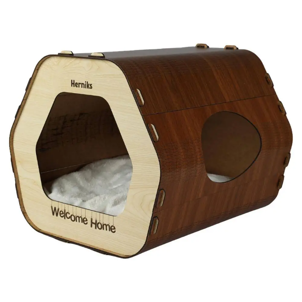 Herniks Yastıklı Ahşap Lüks Kedi Evi Altıgen - HR3029 - 1