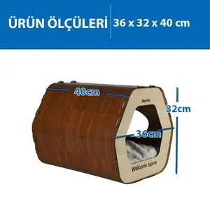 Herniks Yastıklı Ahşap Lüks Kedi Evi Altıgen - HR3029 - 2