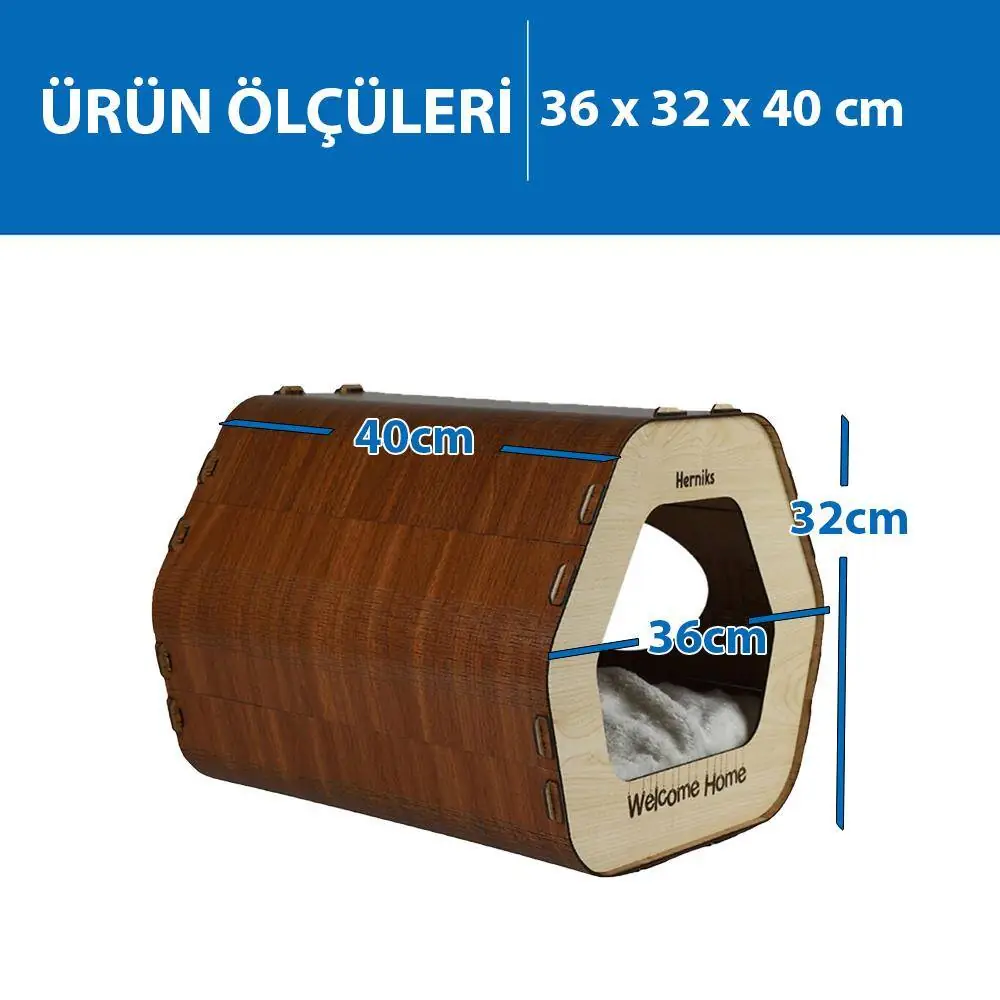 Herniks Yastıklı Ahşap Lüks Kedi Evi Altıgen - HR3029 - 2