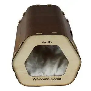 Herniks Yastıklı Ahşap Lüks Kedi Evi Altıgen - HR3029 - 3