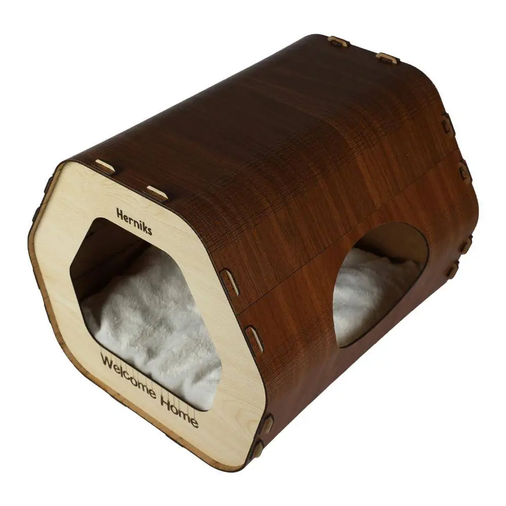 Herniks Yastıklı Ahşap Lüks Kedi Evi Altıgen - HR3029 - 4