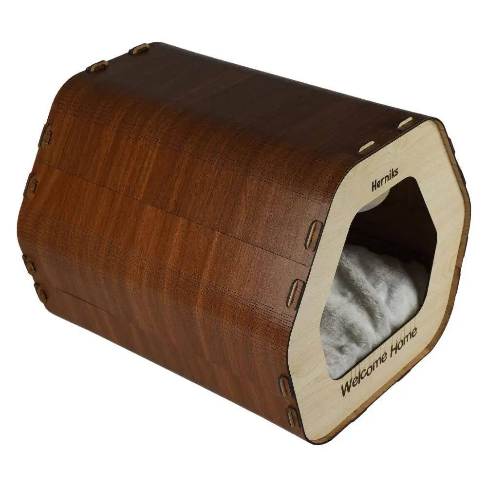 Herniks Yastıklı Ahşap Lüks Kedi Evi Altıgen - HR3029 - 5