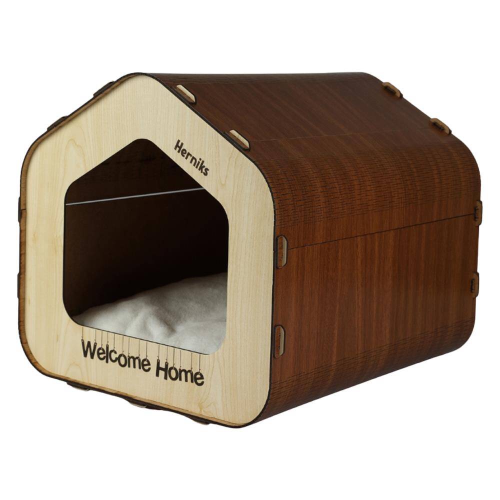 Herniks Yastıklı Ahşap Lüks Kedi Evi Beşgen - HR3028 - 5