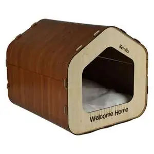 Herniks Yastıklı Ahşap Lüks Kedi Evi Beşgen - HR3028