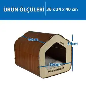 Herniks Yastıklı Ahşap Lüks Kedi Evi Beşgen - HR3028 - 2