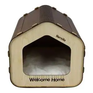 Herniks Yastıklı Ahşap Lüks Kedi Evi Beşgen - HR3028 - 3