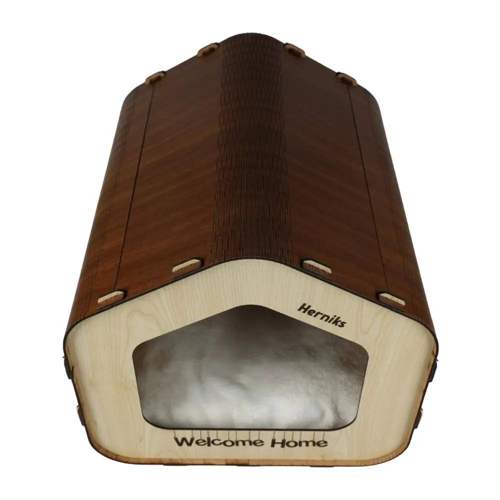 Herniks Yastıklı Ahşap Lüks Kedi Evi Beşgen - HR3028 - 4