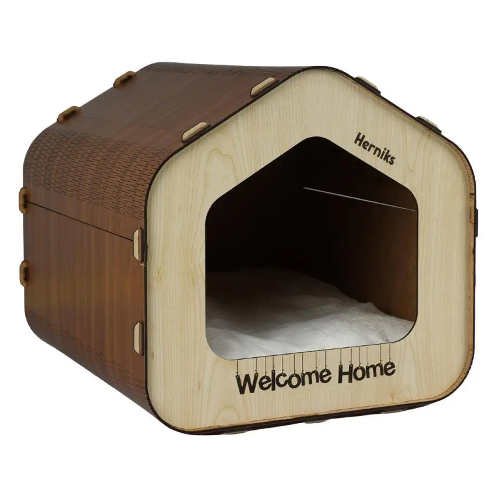 Herniks Yastıklı Ahşap Lüks Kedi Evi Beşgen - HR3028 - 6