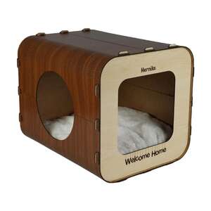 Herniks Yastıklı Ahşap Lüks Kedi Evi Dörtgen - HR3027