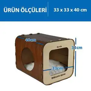 Herniks Yastıklı Ahşap Lüks Kedi Evi Dörtgen - HR3027 - 2