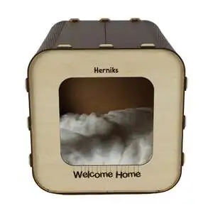 Herniks Yastıklı Ahşap Lüks Kedi Evi Dörtgen - HR3027 - 3