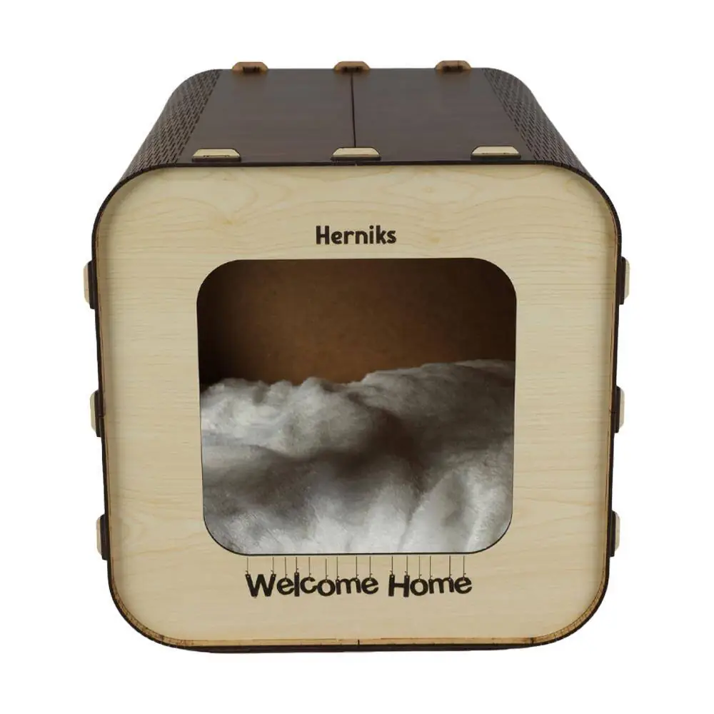 Herniks Yastıklı Ahşap Lüks Kedi Evi Dörtgen - HR3027 - 3