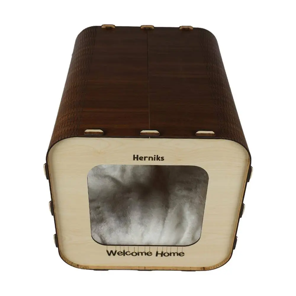 Herniks Yastıklı Ahşap Lüks Kedi Evi Dörtgen - HR3027 - 4