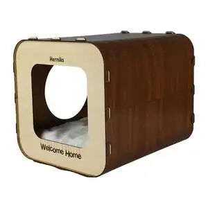 Herniks Yastıklı Ahşap Lüks Kedi Evi Dörtgen - HR3027 - 5