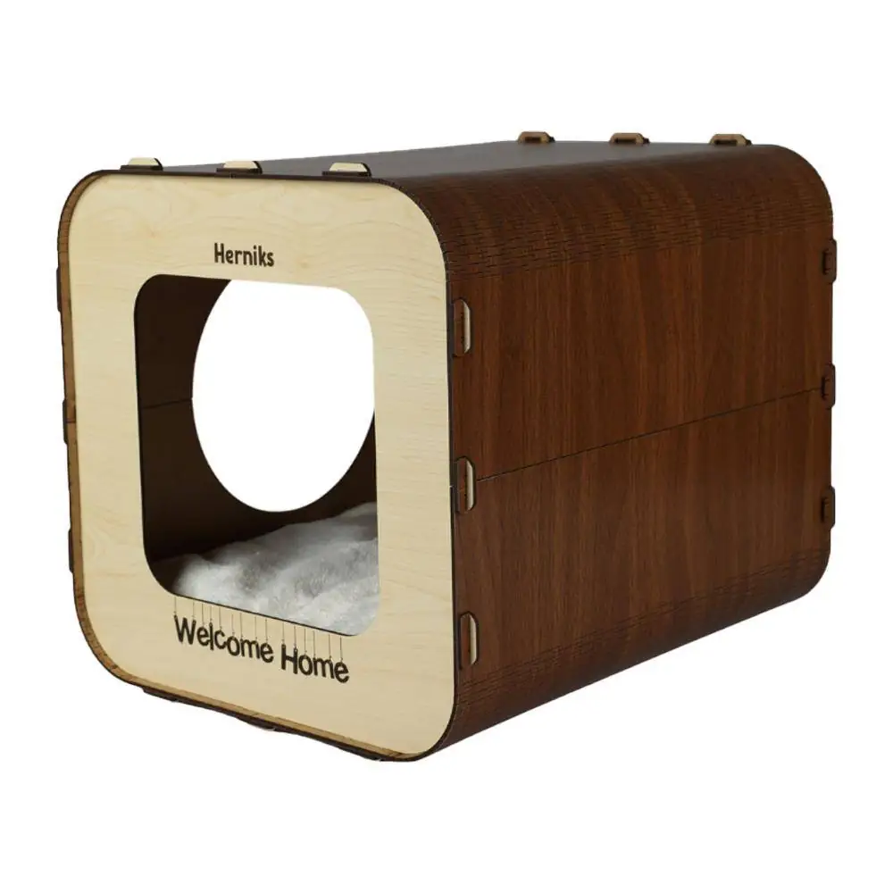 Herniks Yastıklı Ahşap Lüks Kedi Evi Dörtgen - HR3027 - 5