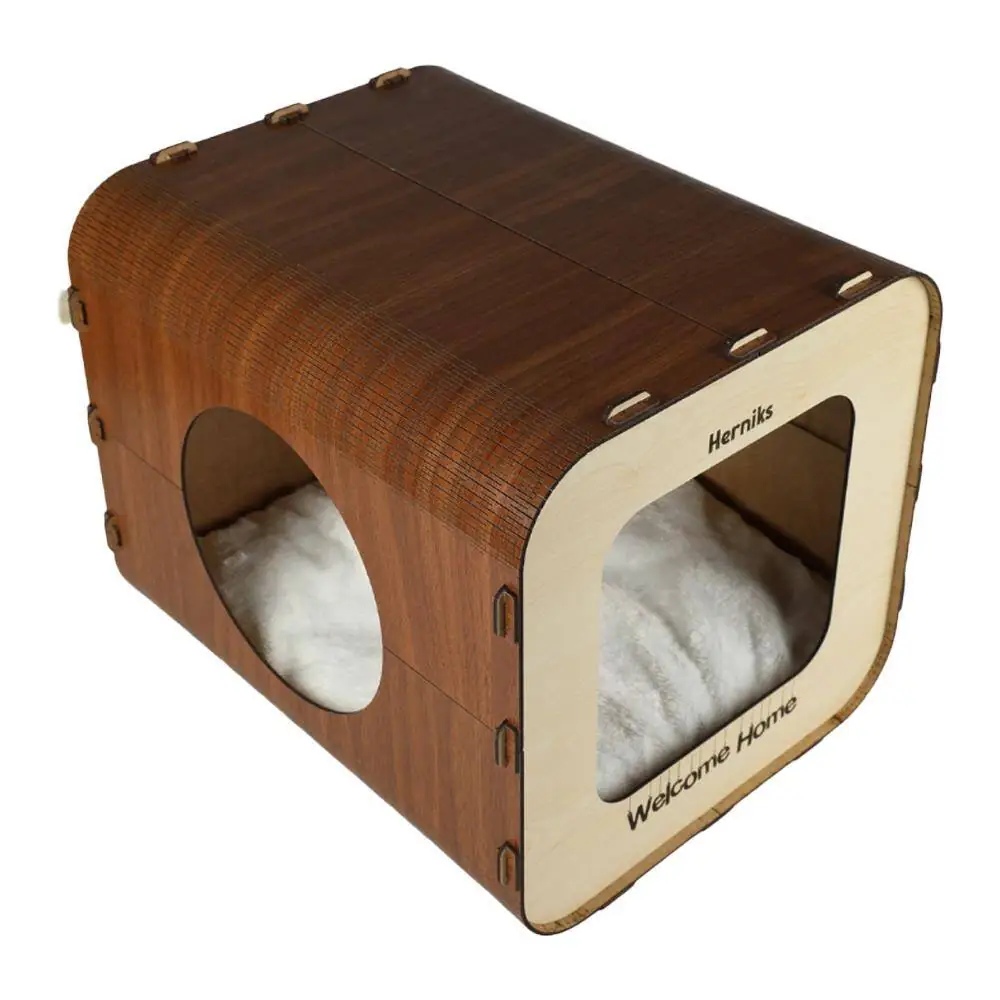 Herniks Yastıklı Ahşap Lüks Kedi Evi Dörtgen - HR3027 - 6