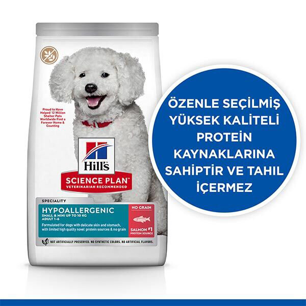 Hill's Science Plan Hypoallergenic Somonlu Küçük Irk Tahılsız Yetişkin Köpek Maması 1.5 kg - 2