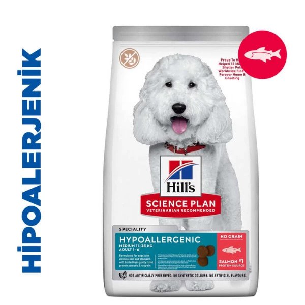 Hill's Science Plan Hypoallergenic Somonlu Orta Irk Yetişkin Köpek Maması 2,5kg - 3