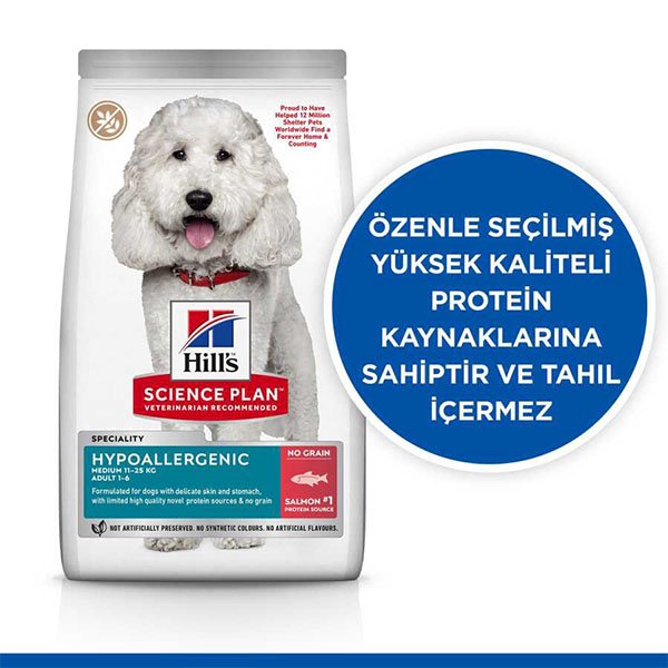 Hill's Science Plan Hypoallergenic Somonlu Orta Irk Yetişkin Köpek Maması 2,5kg - 2